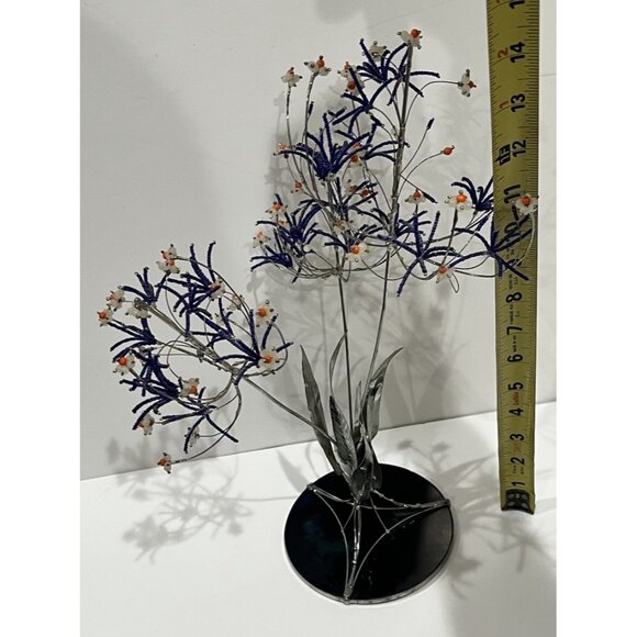 Vintage 14” Metal & Glass Beaded Flower Sculpture Art - Picture 5 of 7